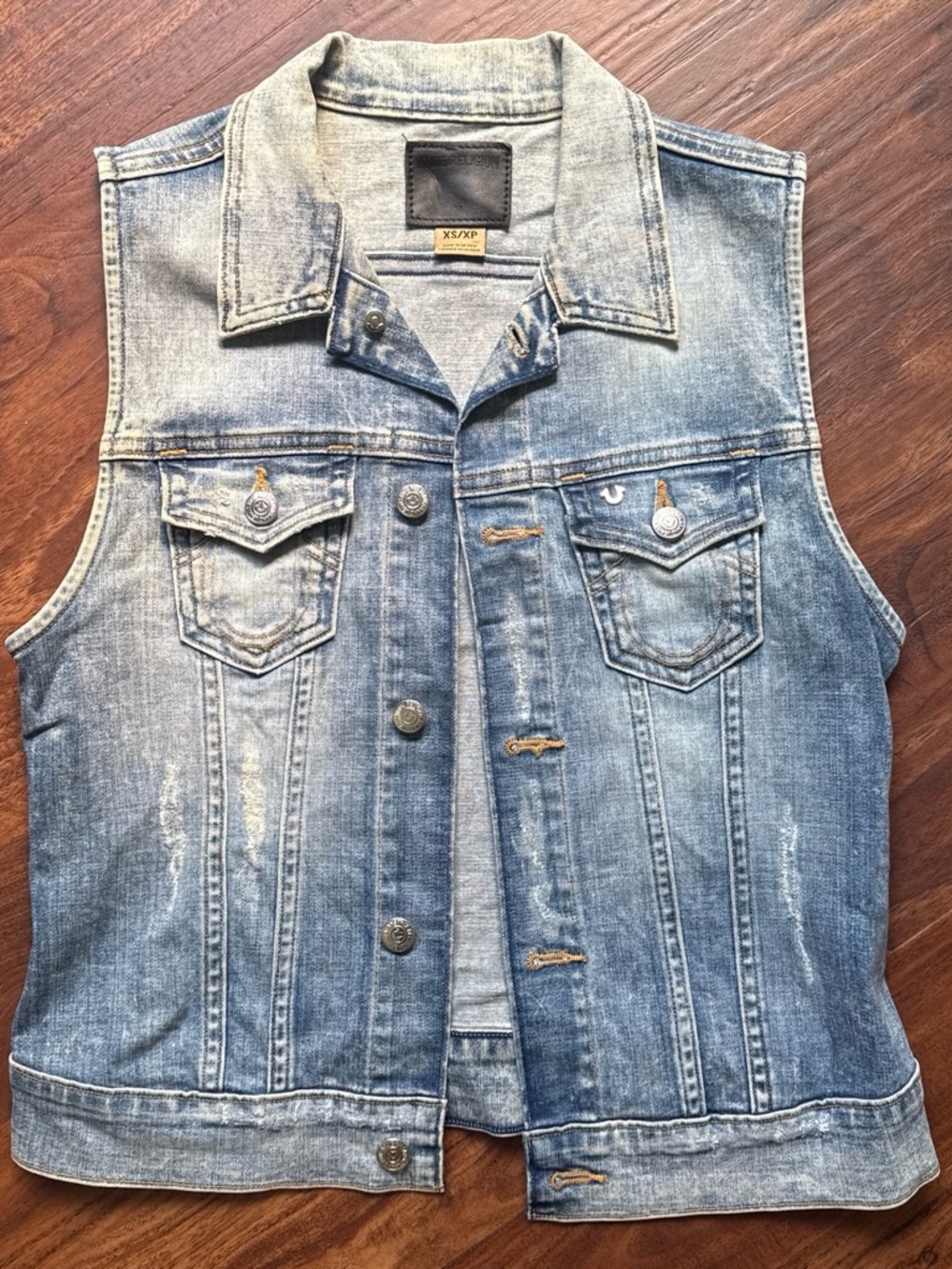 True Religion Faded Light Blue Denim Vest